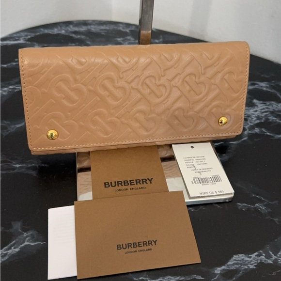 BURBERRY WALLET HERON TB DEBOSSED MONOGRAM CAMEL AUTHENTIC NWT -Store Display- - Picture 3 of 13